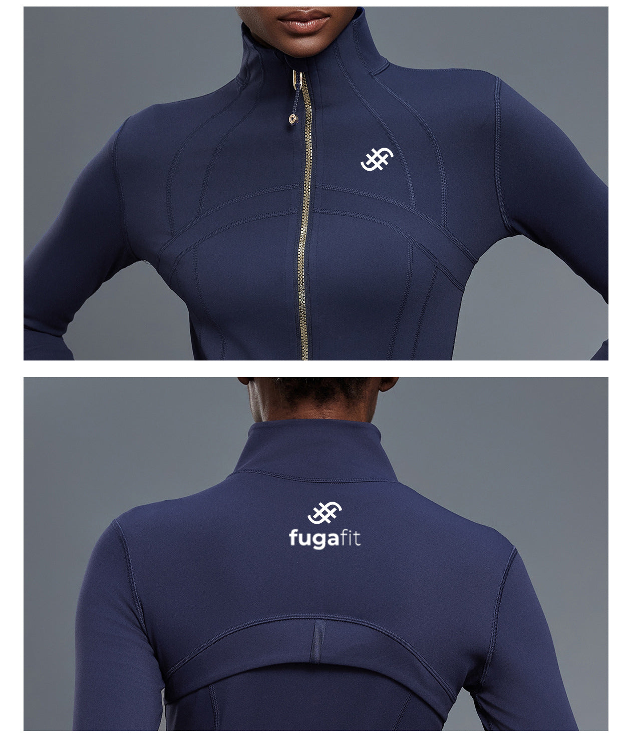 Strider 2 Jacket | Women’s Slim Fit Gym Jacket with Gold Zip | Navy in - Jackets activewear