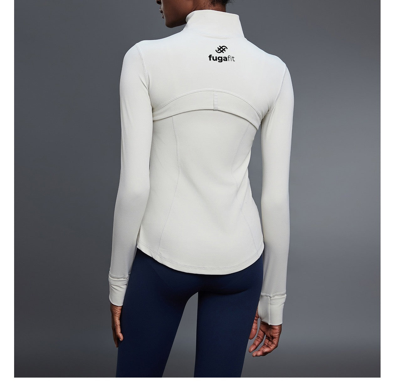 Strider 2 Jacket | Women's Slim Fit Gym Jacket with Gold Zip | Ivory in - Jackets activewear