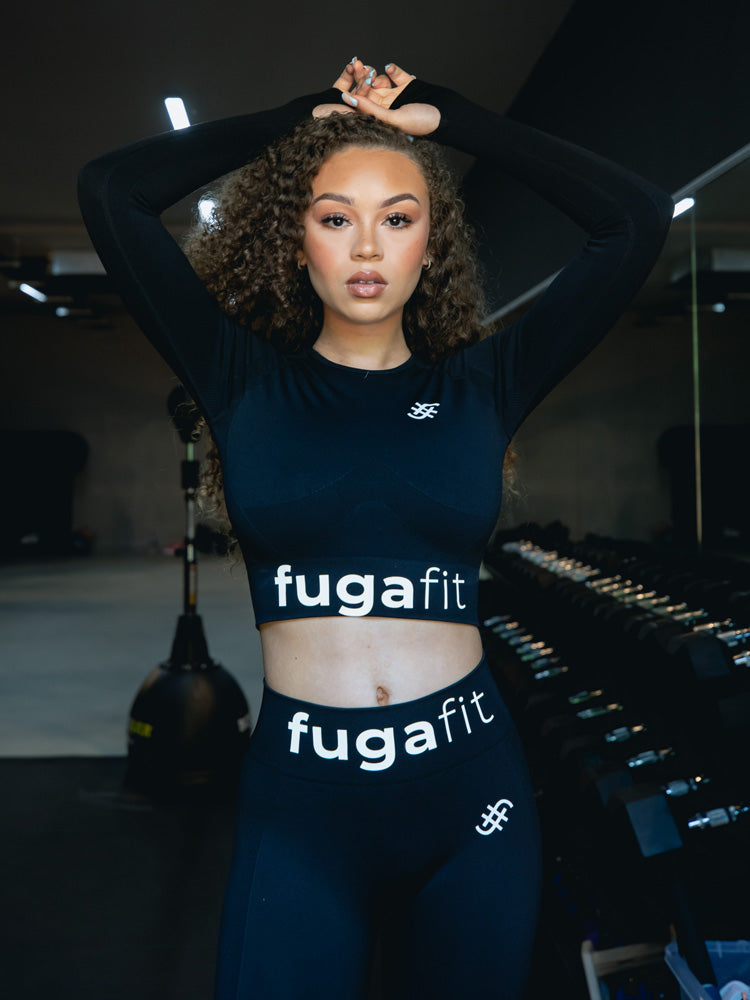 Hype Seamless Long Sleeve Crop Top | Black - Fugafit