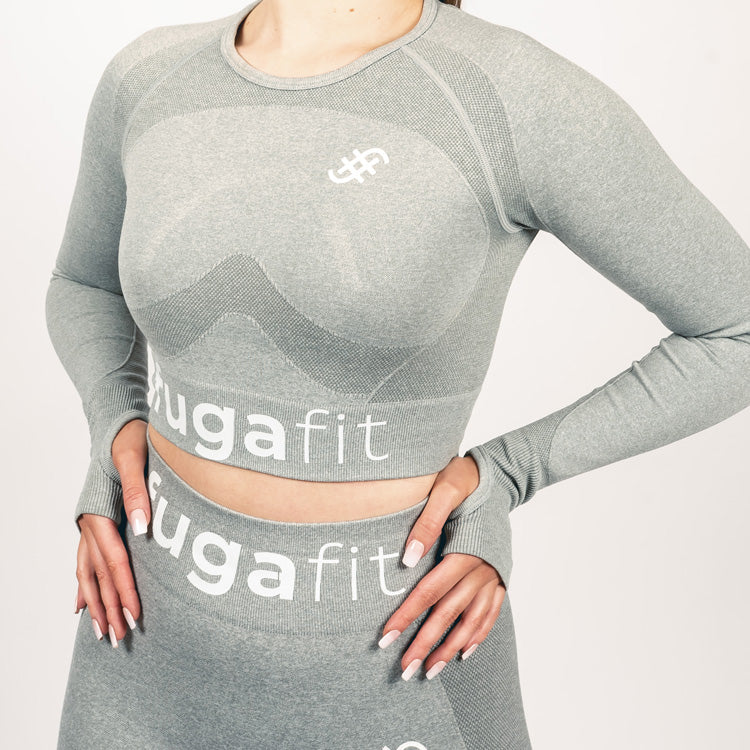 Hype Seamless Long Sleeve Crop Top | Grey - Fugafit