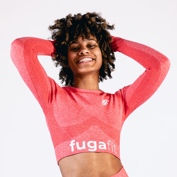 Hype Seamless Long Sleeve Crop Top | Red Rose in - activewear